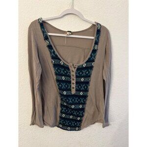 We The Free Henley w/ Aztec wool fair Isle shirt women size medium